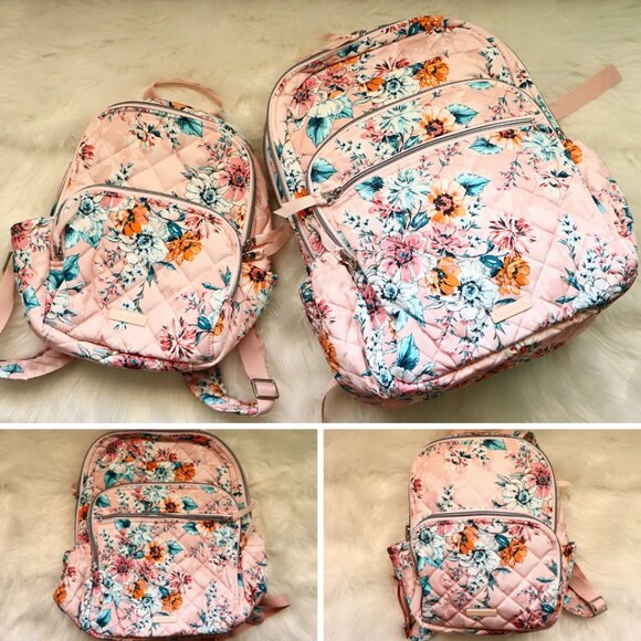 NWOT Vera Bradley XL Campus Backpack & Small Backpack — Peach Blossom Bouquet - Picture 1 of 8